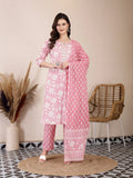 Yufta Pink Ethnic Motifs Print Straight Kurta Trouser Dupatta Set