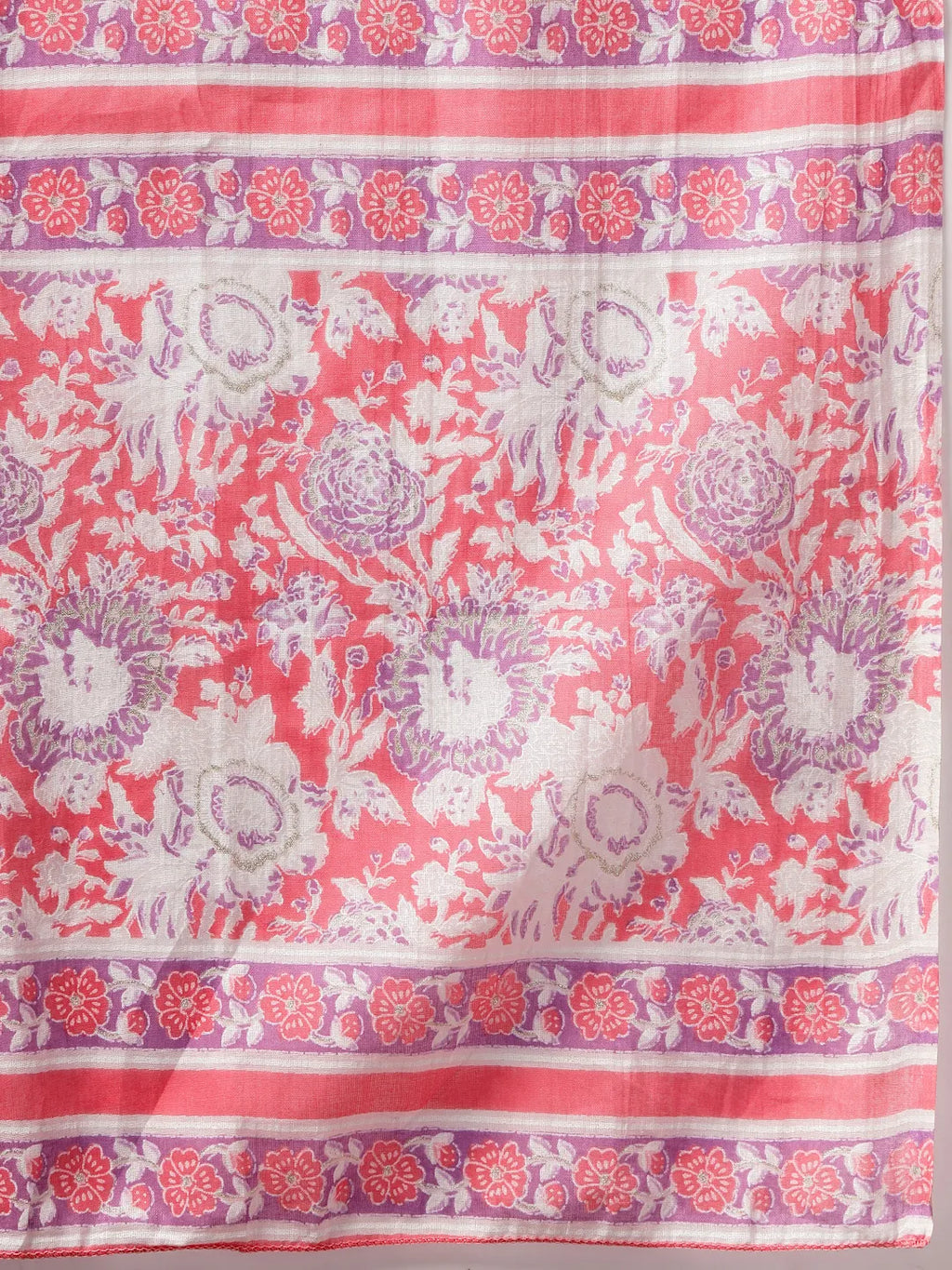 Yufta Pink Floral Print Straight Kurta Trouser Dupatta Set