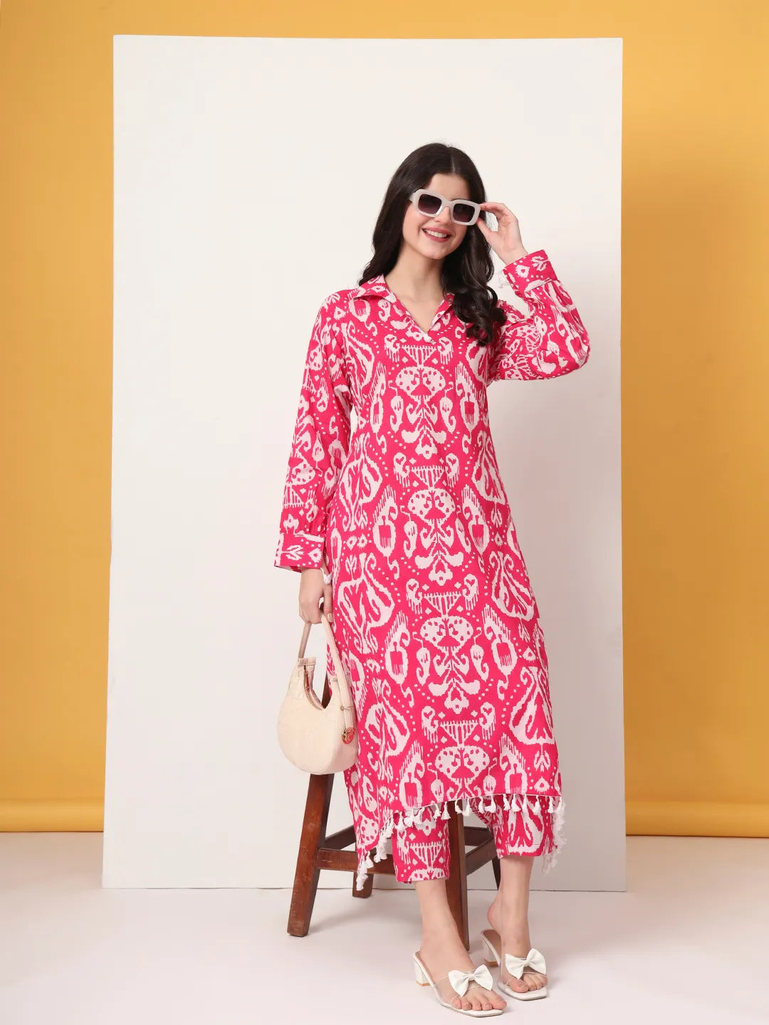 Yufta Pink Ikat Pure Cotton Cord Set
