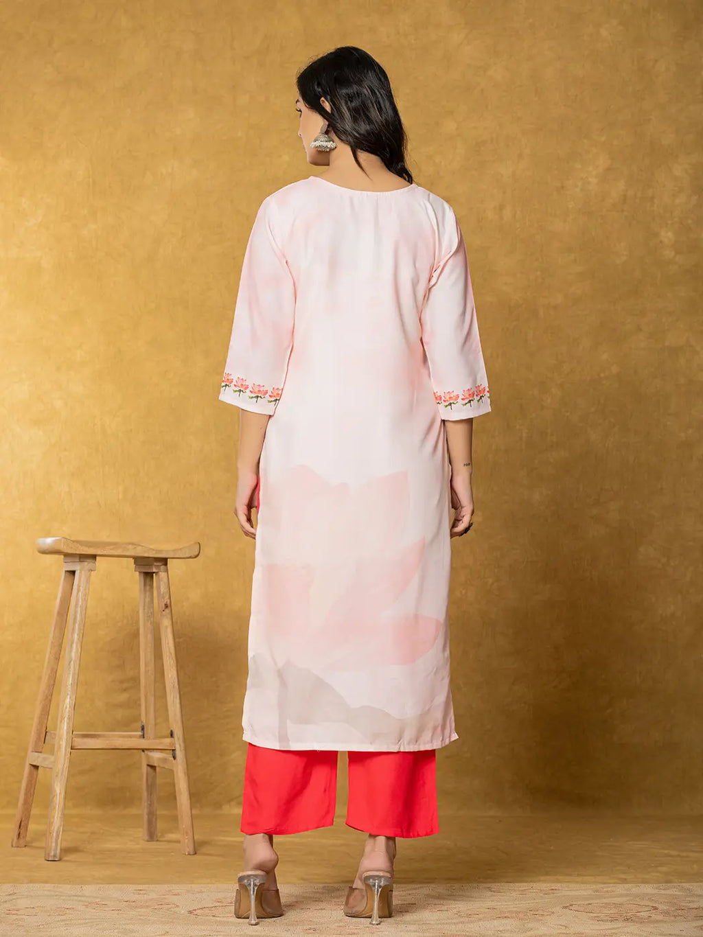 Yufta Pink Linen Kurta Dupatta Pant Set