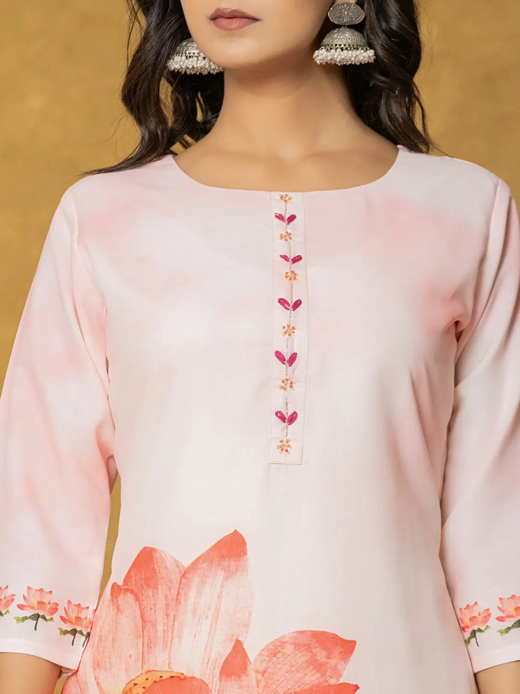 Yufta Pink Linen Kurta Dupatta Pant Set