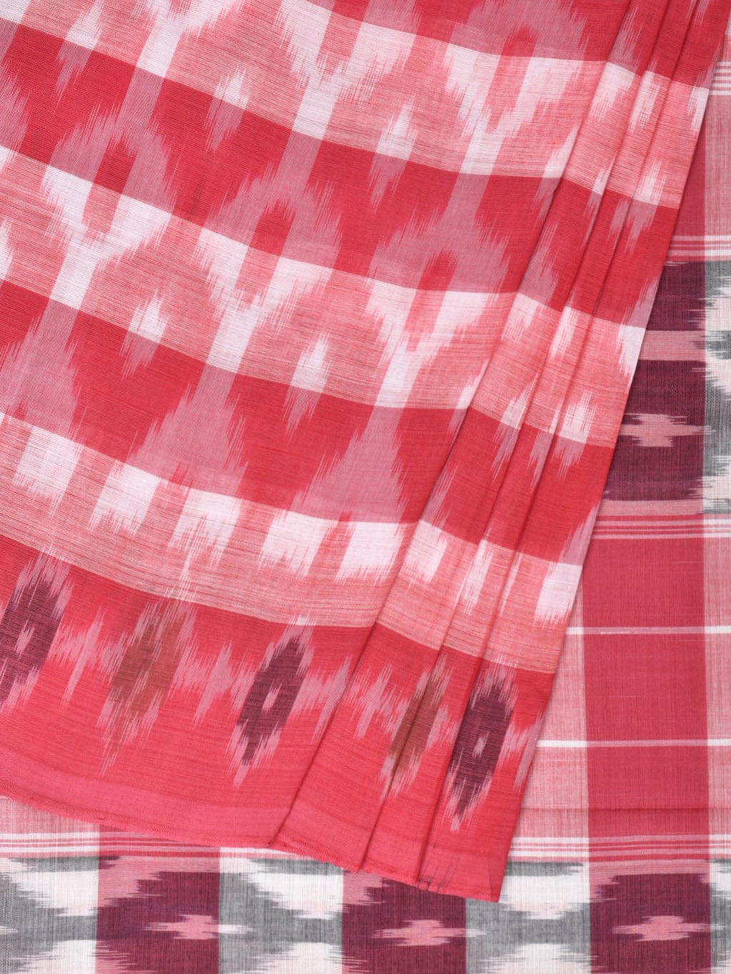 Pink Pochampally Ikat Cotton Handloom Saree with Strips Design No Blouse - Global Threads