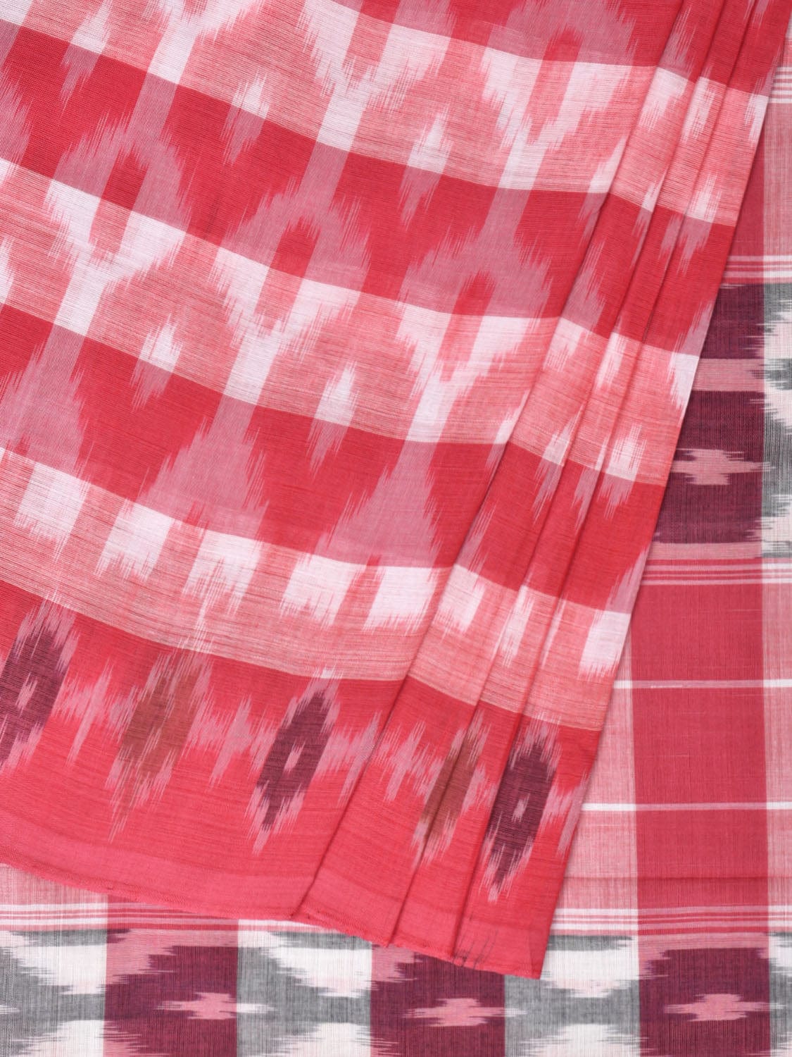 Pink Pochampally Ikat Cotton Handloom Saree with Strips Design No Blouse - Global Threads