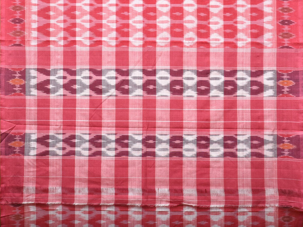 Pink Pochampally Ikat Cotton Handloom Saree with Strips Design No Blouse - Global Threads
