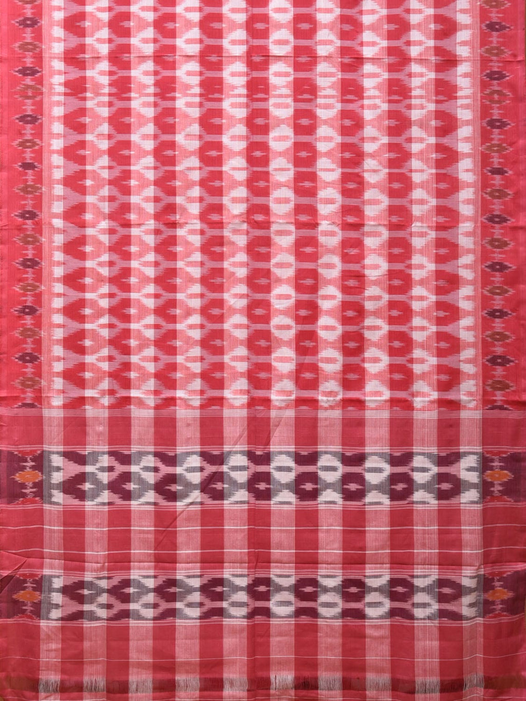 Pink Pochampally Ikat Cotton Handloom Saree with Strips Design No Blouse - Global Threads