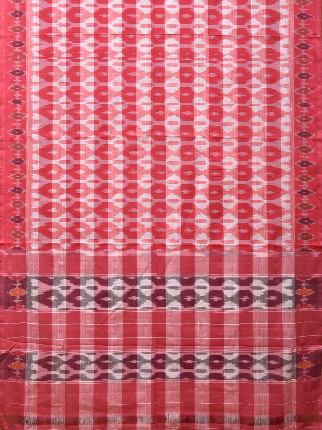 Pink Pochampally Ikat Cotton Handloom Saree with Strips Design No Blouse - Global Threads