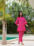 Yufta Pink Polka Dot Print Top And Trouser Co Ord Set