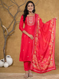 Yufta Pink Silk Beads And Stones,Sequins_Work Kurta Dupatta Set