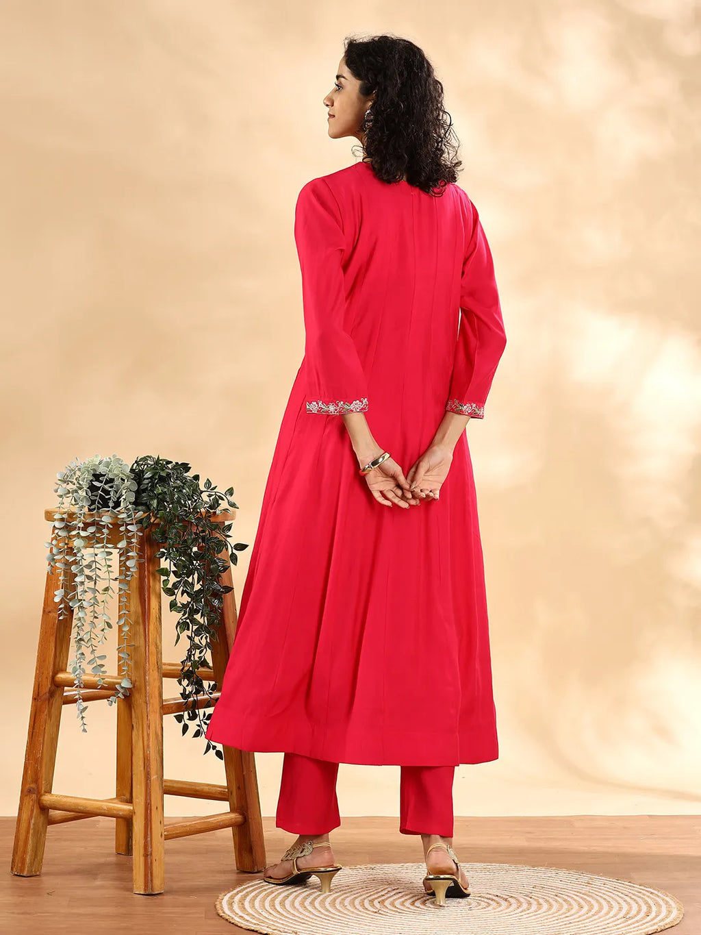 Yufta Pink Silk Embroidered Angrakha Kurta Pant Set With Organza Dupatta Set