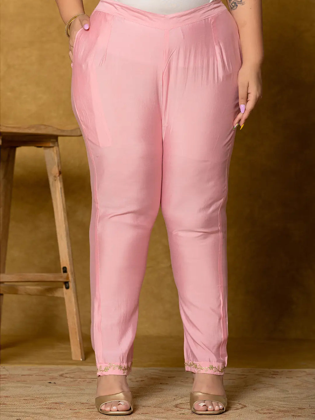 Yufta Pink Silk Embroidered Plus Size Kurta Dupatta Set
