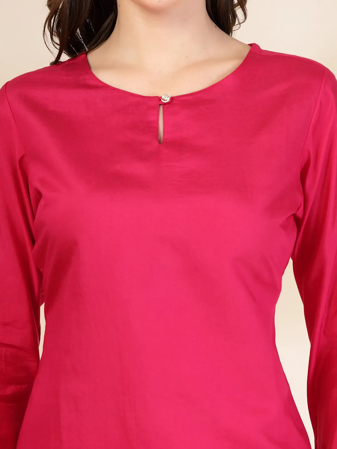 Yufta Pink Silk Straight Kurta With Palazzo Dupatta Set