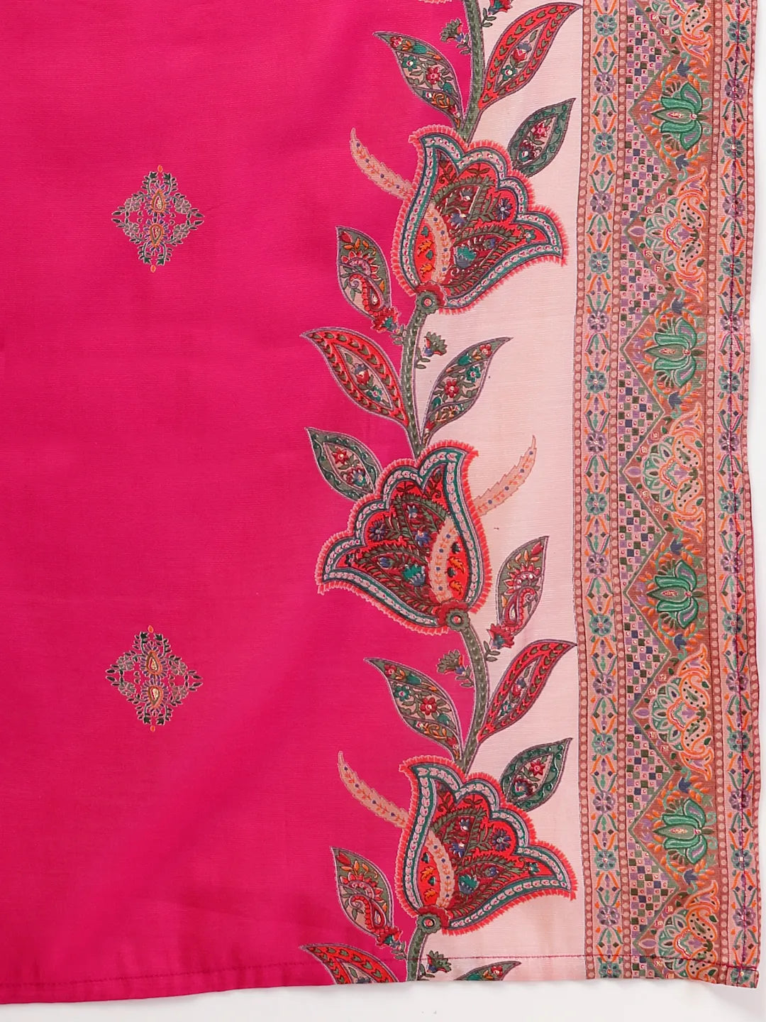 Yufta Pink Silk Straight Kurta With Palazzo Dupatta Set