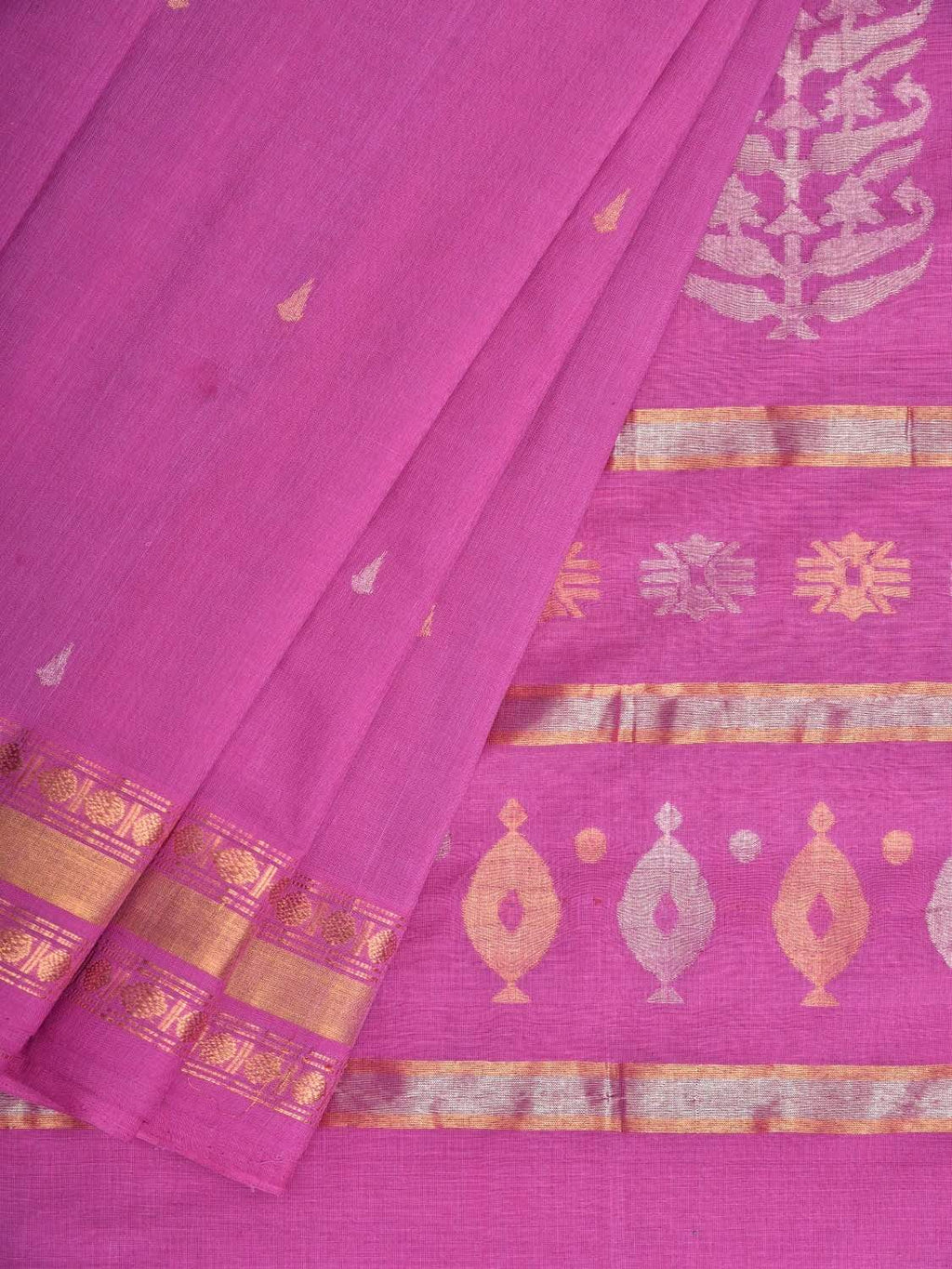 Pink Uppada Cotton Handloom Saree with Karpur Pallu Design - Global Threads