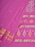 Pink Uppada Cotton Handloom Saree with Karpur Pallu Design - Global Threads