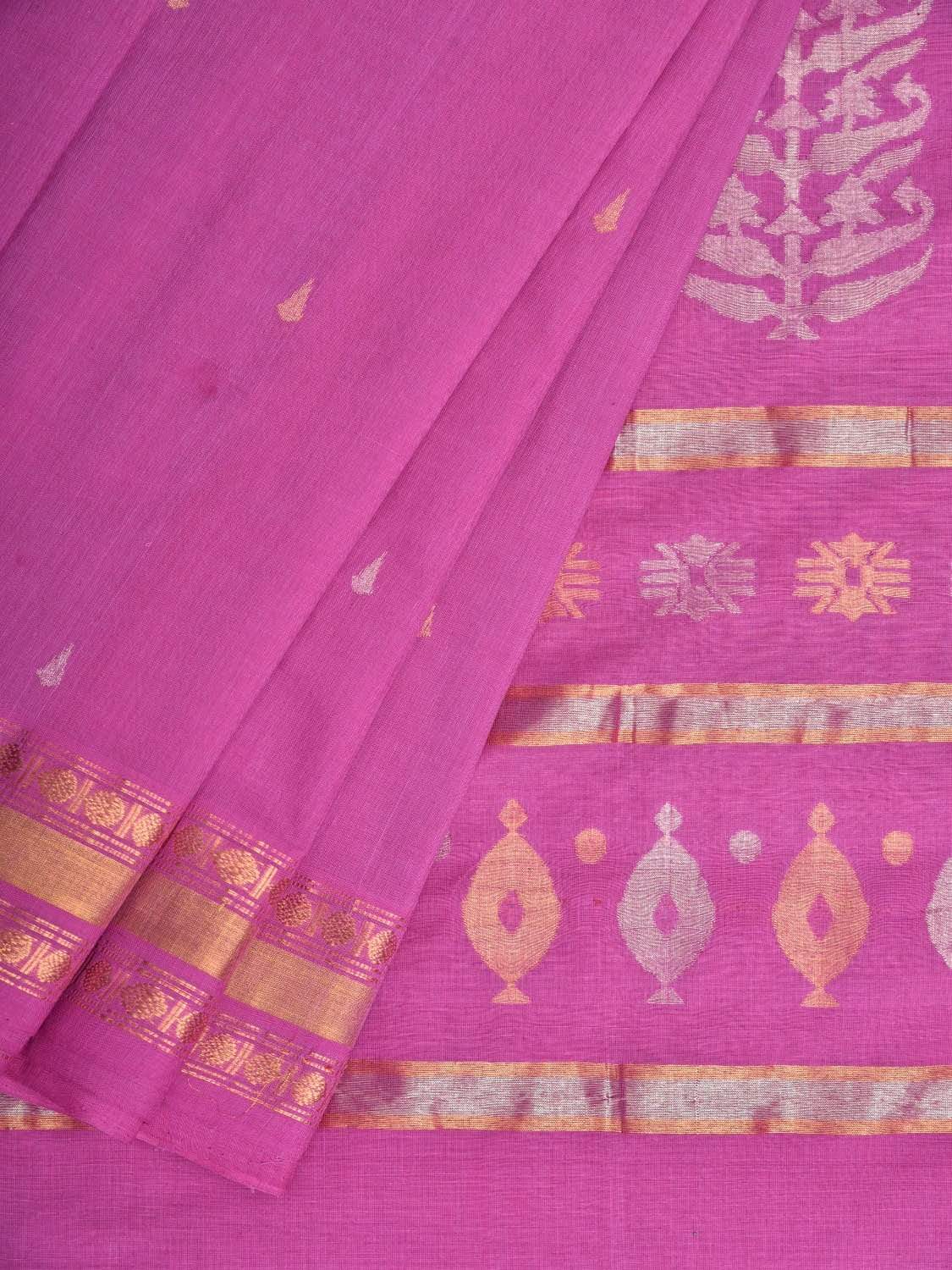 Pink Uppada Cotton Handloom Saree with Karpur Pallu Design - Global Threads