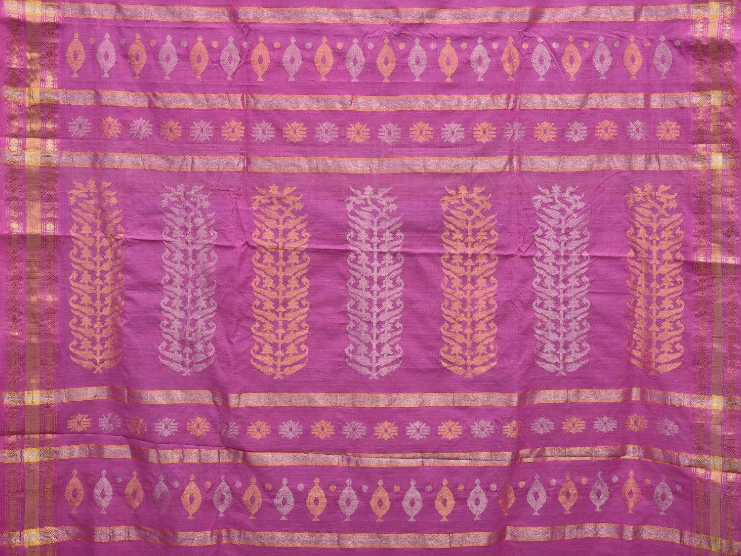 Pink Uppada Cotton Handloom Saree with Karpur Pallu Design - Global Threads