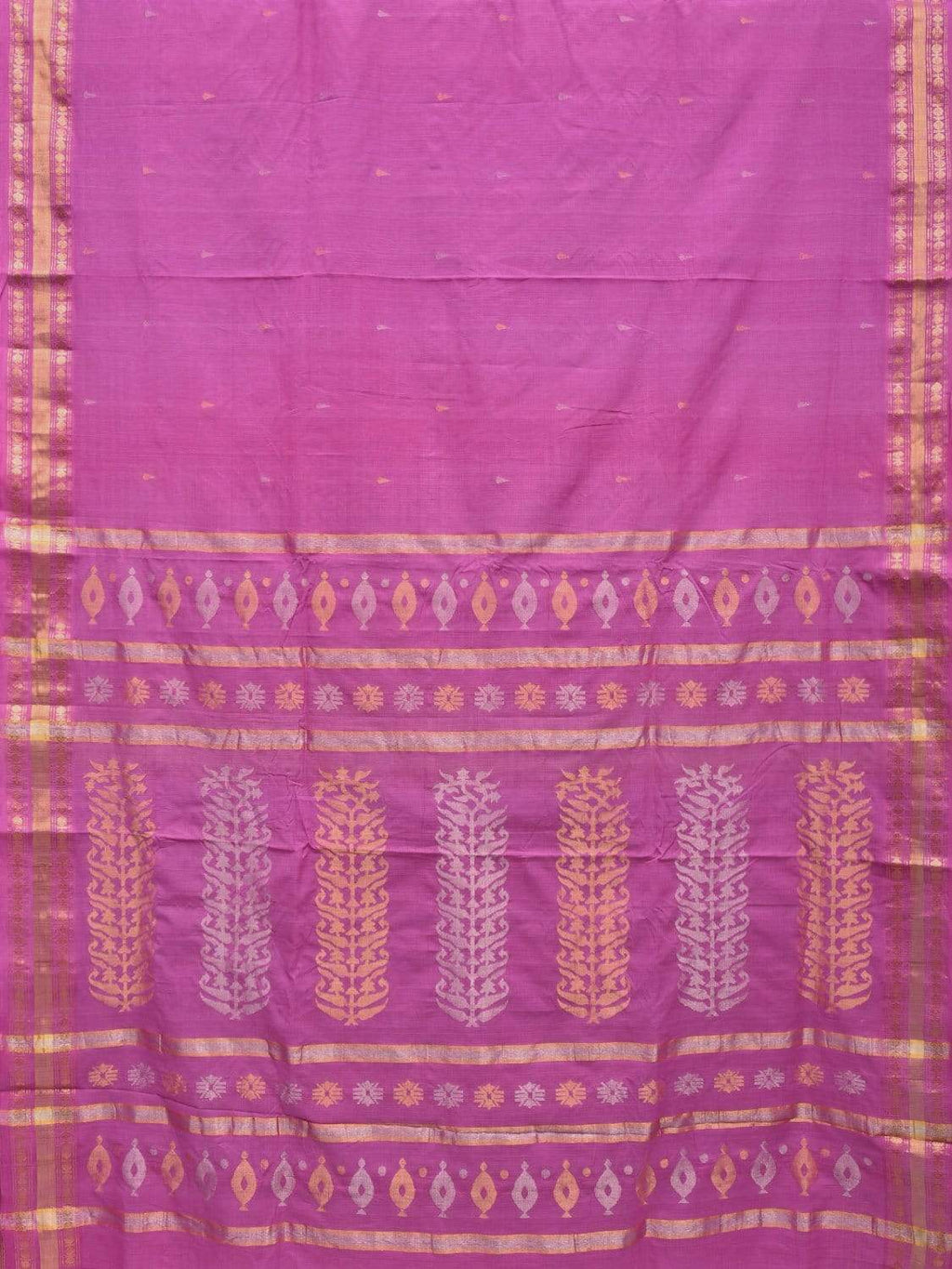 Pink Uppada Cotton Handloom Saree with Karpur Pallu Design - Global Threads