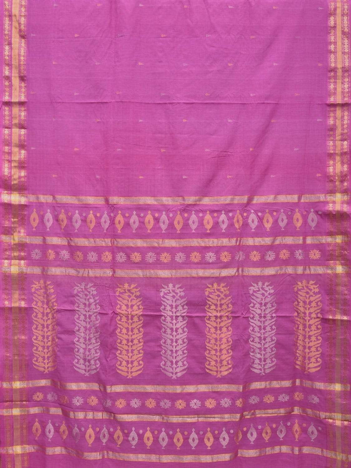 Pink Uppada Cotton Handloom Saree with Karpur Pallu Design - Global Threads