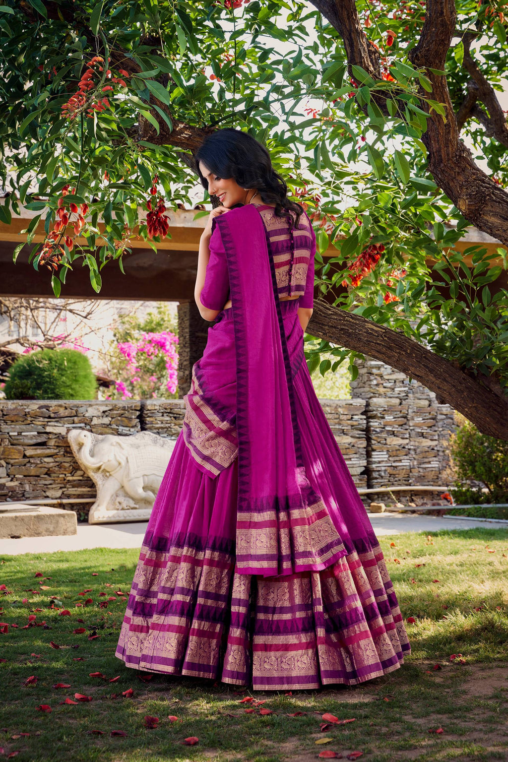 Evanik Women Pure Chanderi Plain With Zari Weaving Work Border Stitched Lehenga With Unstitched Blouse Dupatta(Up to 42)