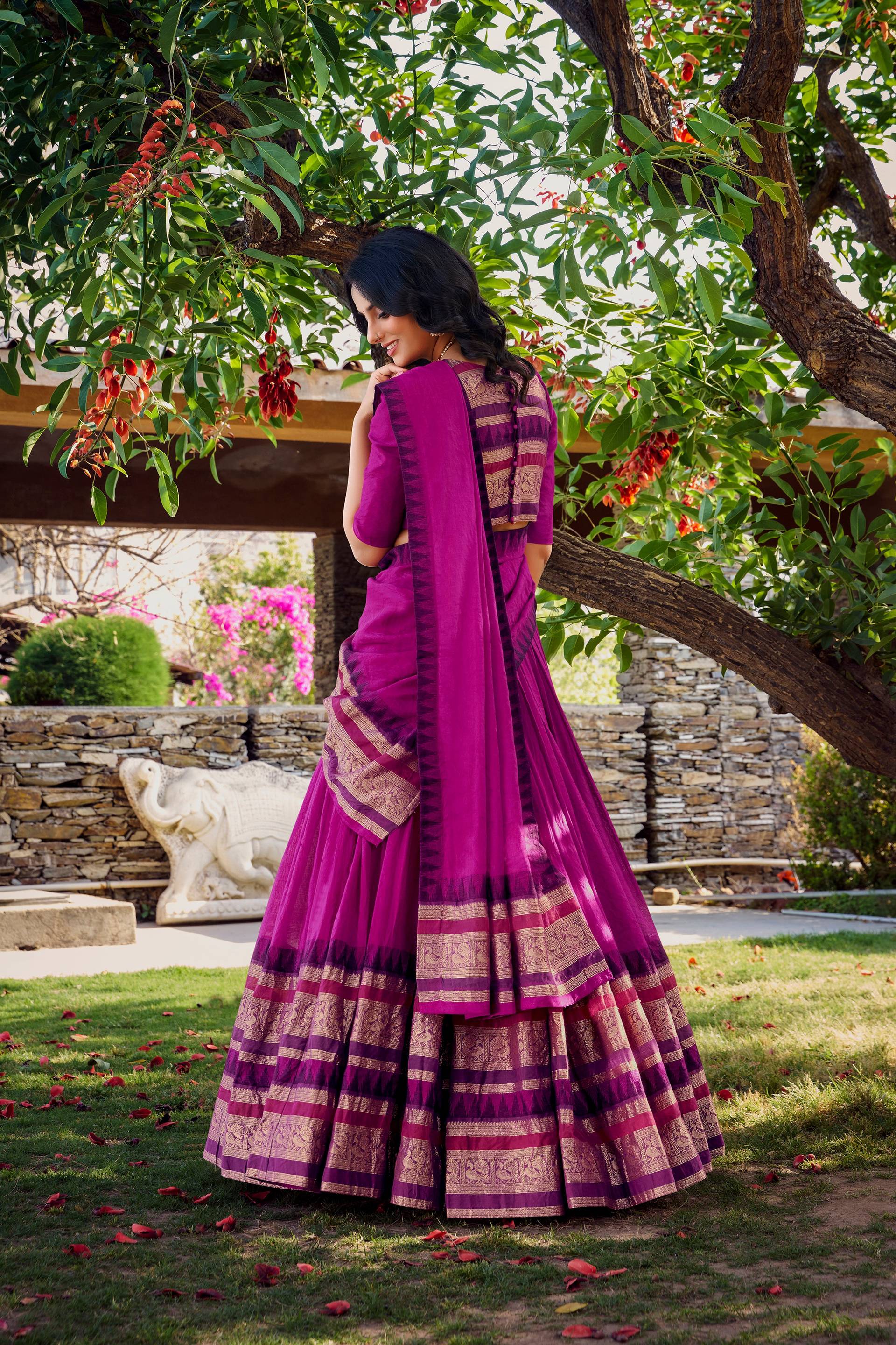Evanik Women Pure Chanderi Plain With Zari Weaving Work Border Stitched Lehenga With Unstitched Blouse Dupatta(Up to 42)