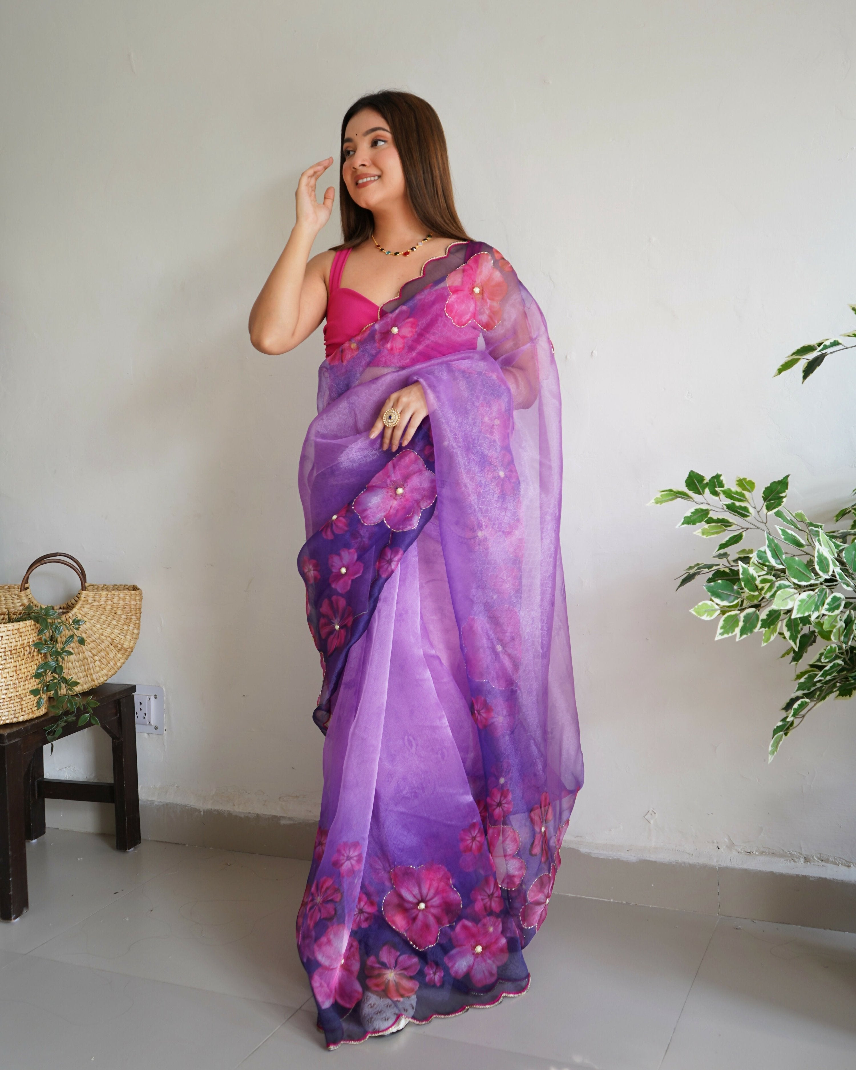 Vamsee Ramya Purple Organza Saree