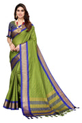 Vamika Weaving Parrot Green Cotton Silk Saree