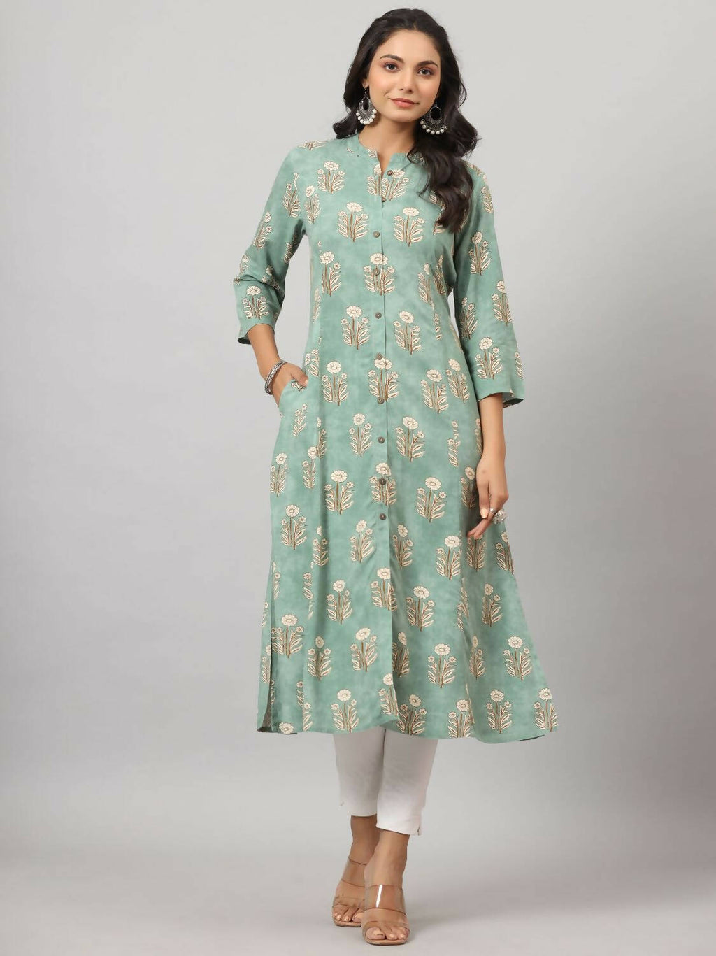 Juniper Women's Green Printed A-Line Kurta