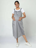 Manet Half Sleeves Solid Maternity Dress With Concealed Zipper Nursing Access - Grey