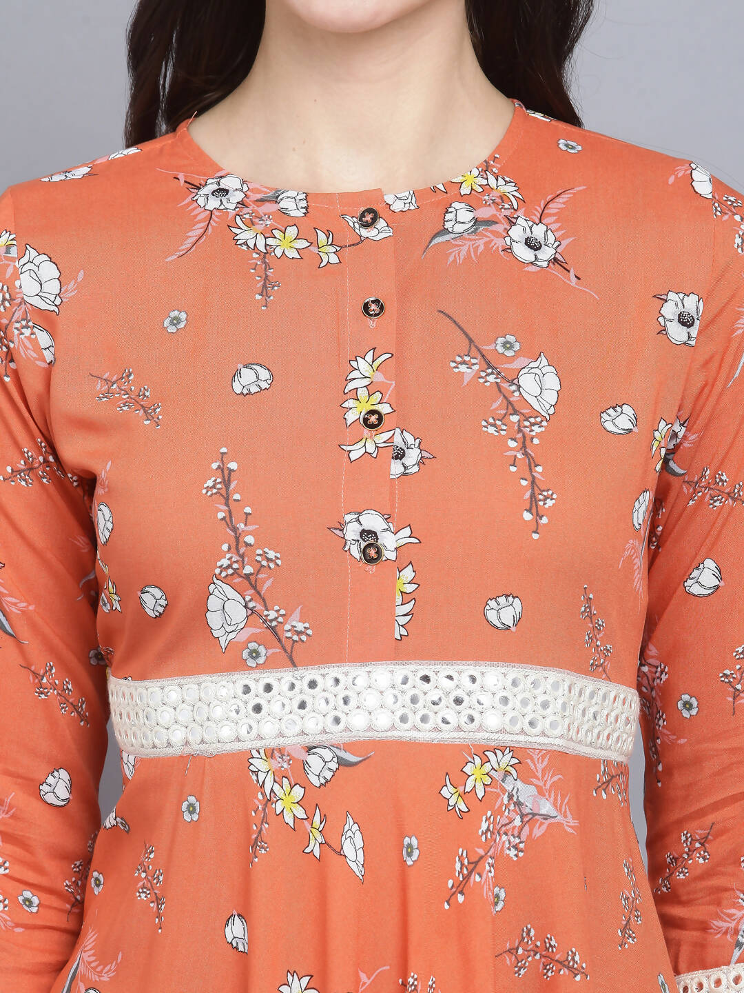 Myshka Women's Orange Floral Midi Dress
