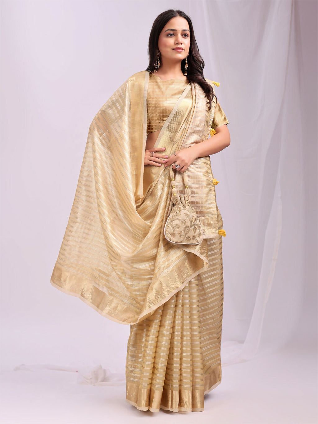 Shree Shyam Fashion Organza Gold Saree