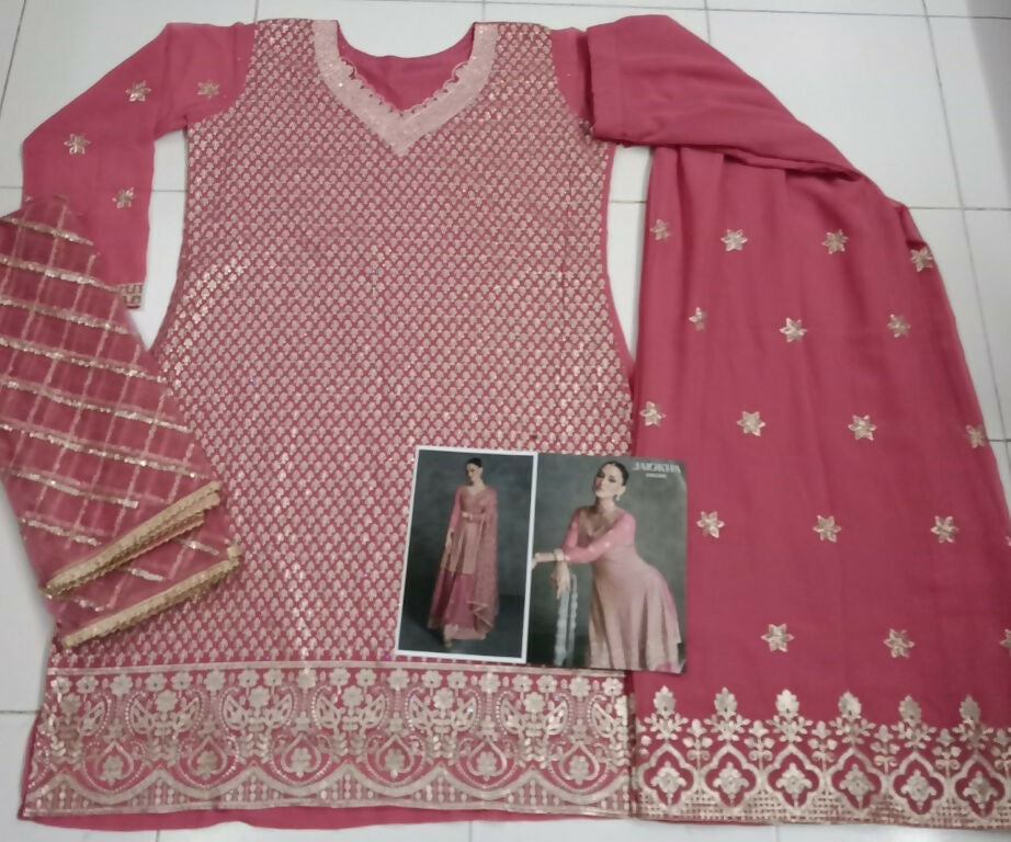 Vastranavya Mauve Embroidered Sequins Pakistani Palazzo Suit Party Wear