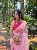 Vamsee Red-Garden Pink Organza Saree