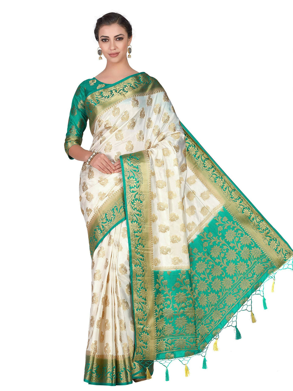Mimosa Women's Kanchipuram Silk Beige Saree