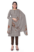 Grey Slab cotton Printed Unstitched Dress Material - Tanvi