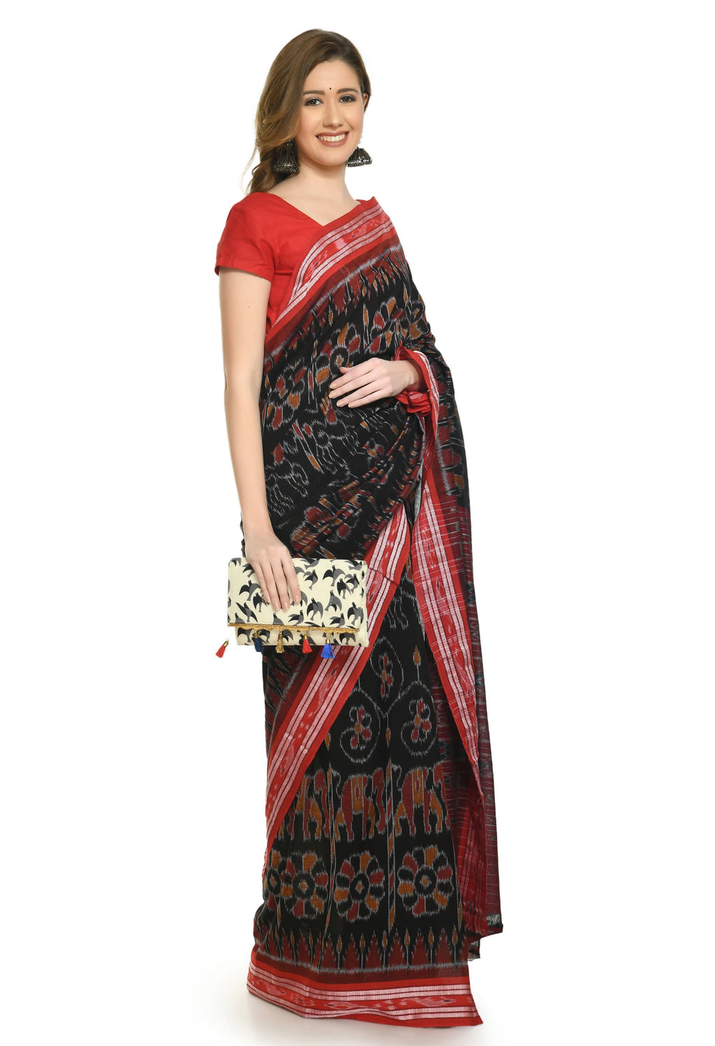Vamika Sambalpuri Ikat Cotton Dehabandha Tribal Maroon & Orange Saree