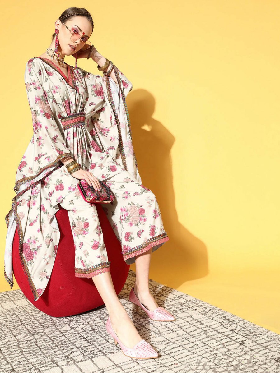 Ahalyaa Women Beige Colour Crepe Digital Printed Kurta Palazzo Set