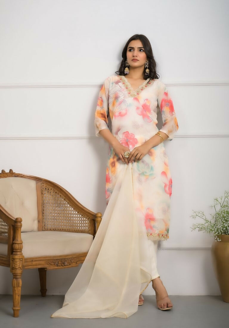 Festive Wear Ethnic Off White Premium Organza Stitched Suit With Dupatta - Tanisha