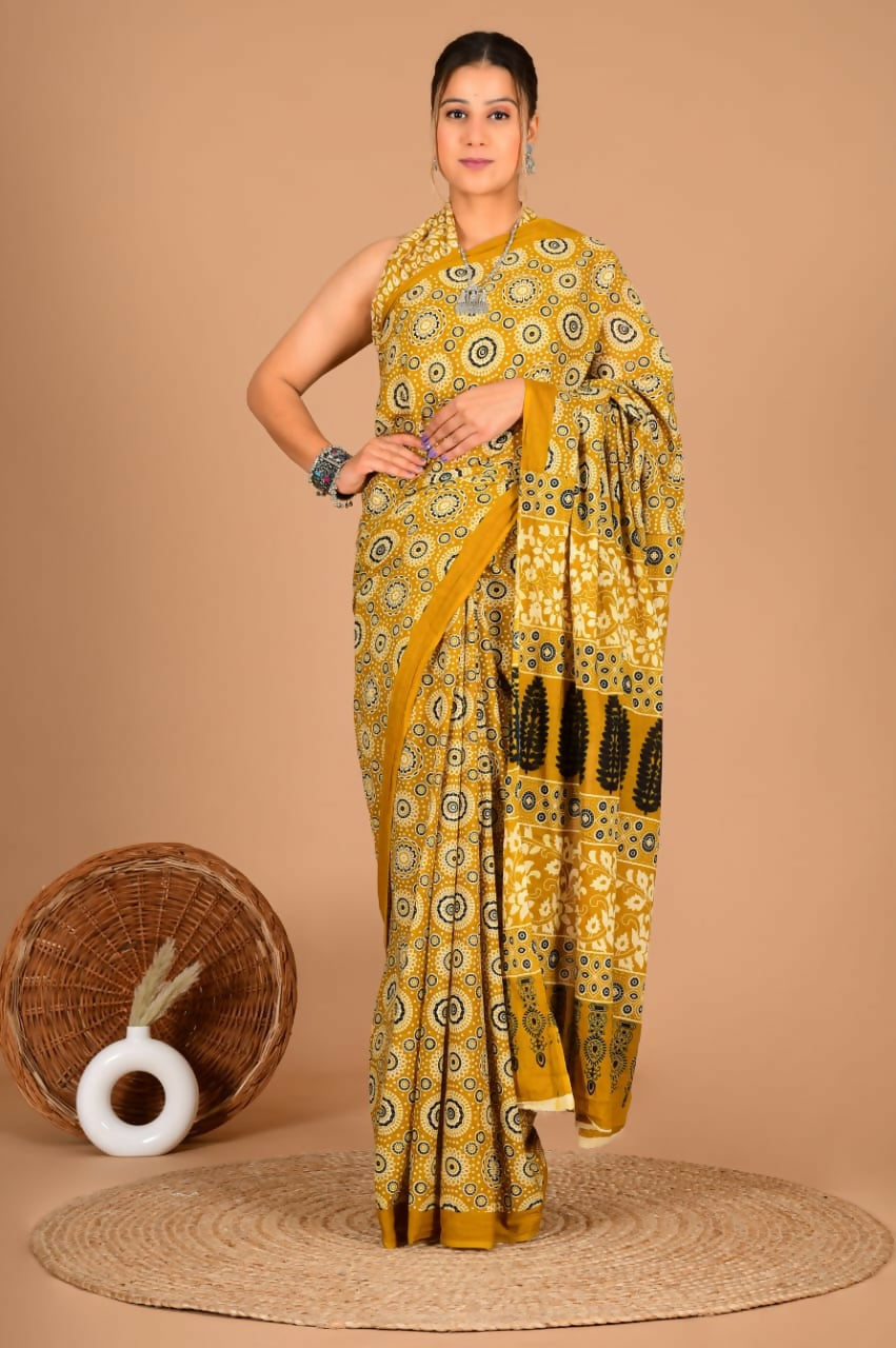 Exclusive Collection Yellow Beautiful Mulmul Cotton Saree