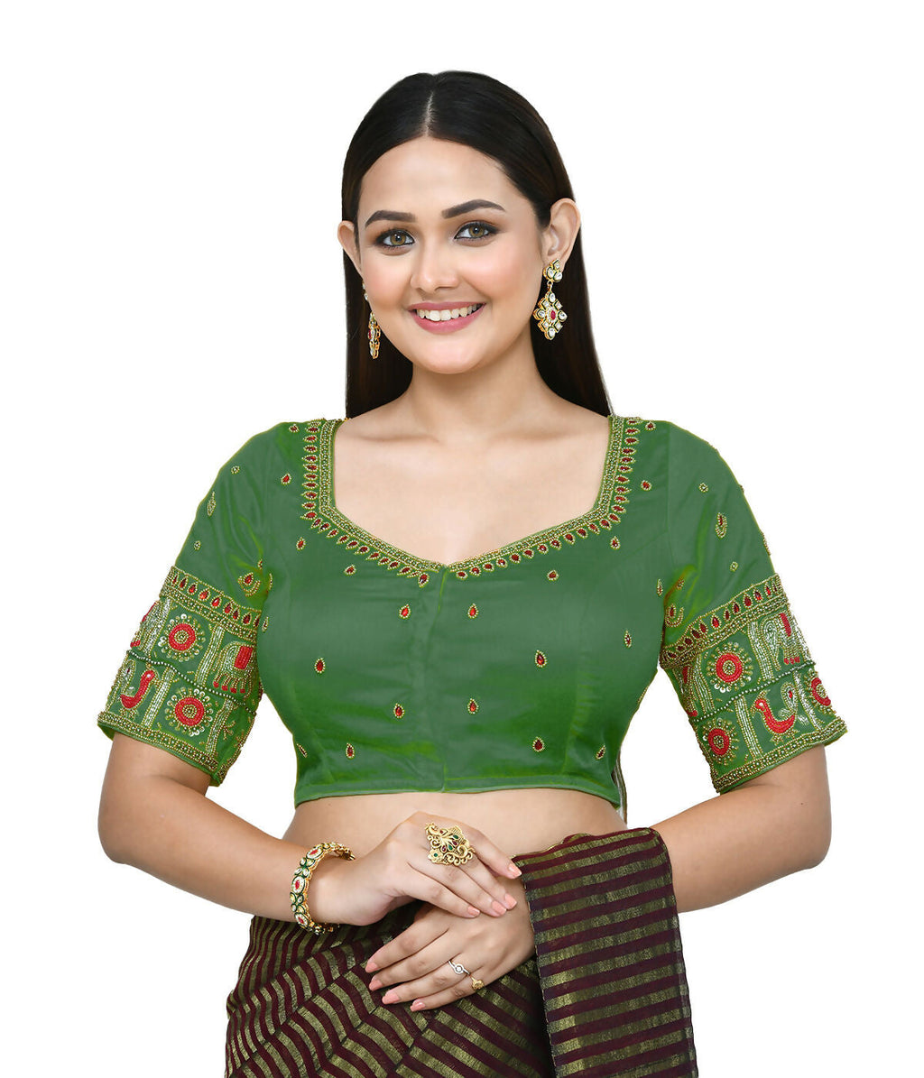Joban Fashion Women's Green Embroidered Stitched Blouse