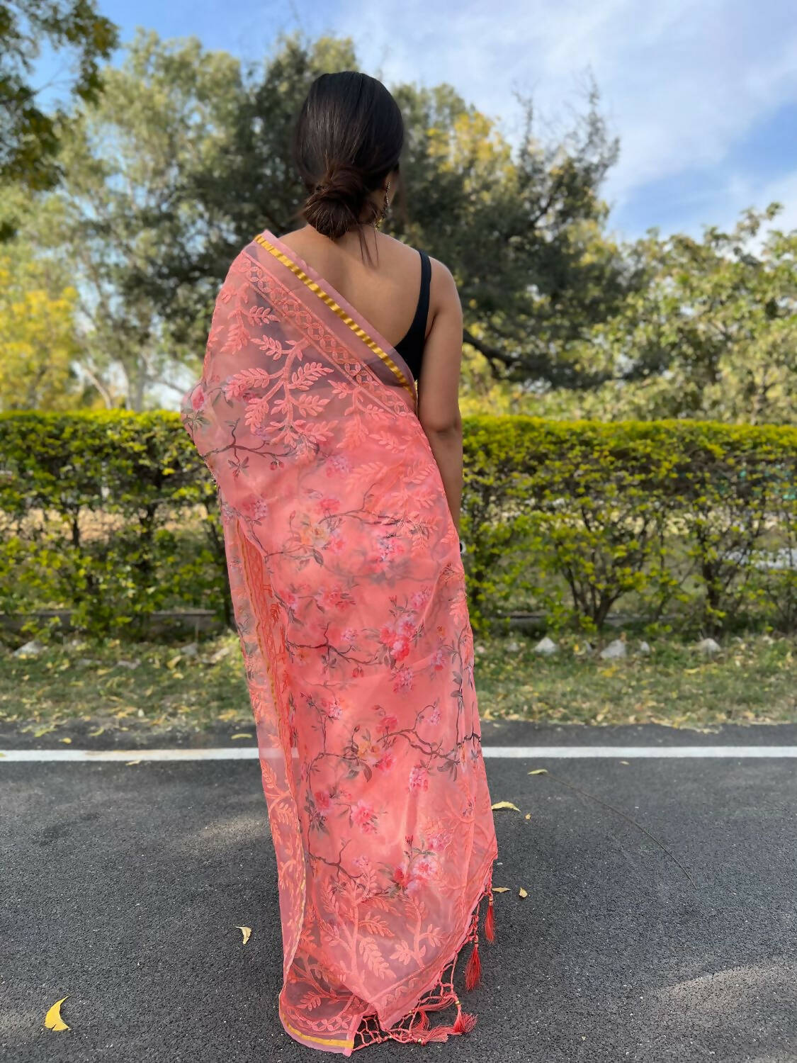 Vamsee Peach Organza Saree