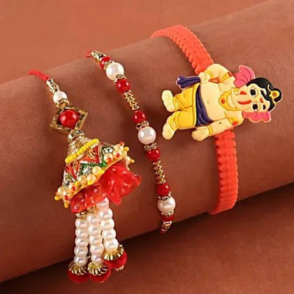 Bal Ganesha Rakhi With Pearl Lumba Set