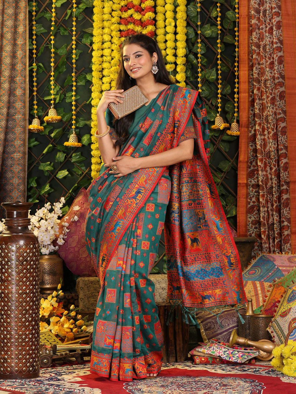 Shree Shyam Fashion Linen Cotton Rama Green Saree
