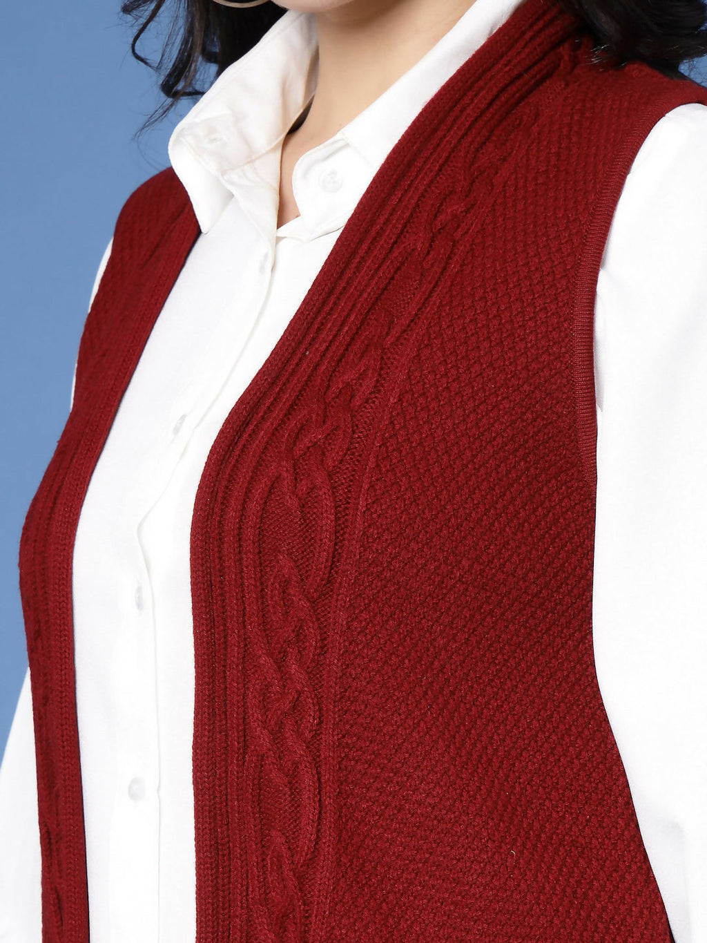 Women Winter Maroon Acrylic Cardigan - Wool Trees