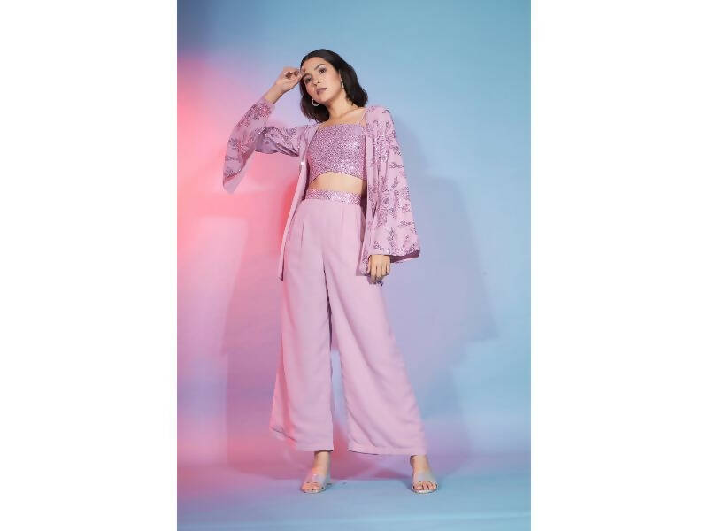 Pink Georgette Sequence With Thread Designer Co-Ord Set - Flory