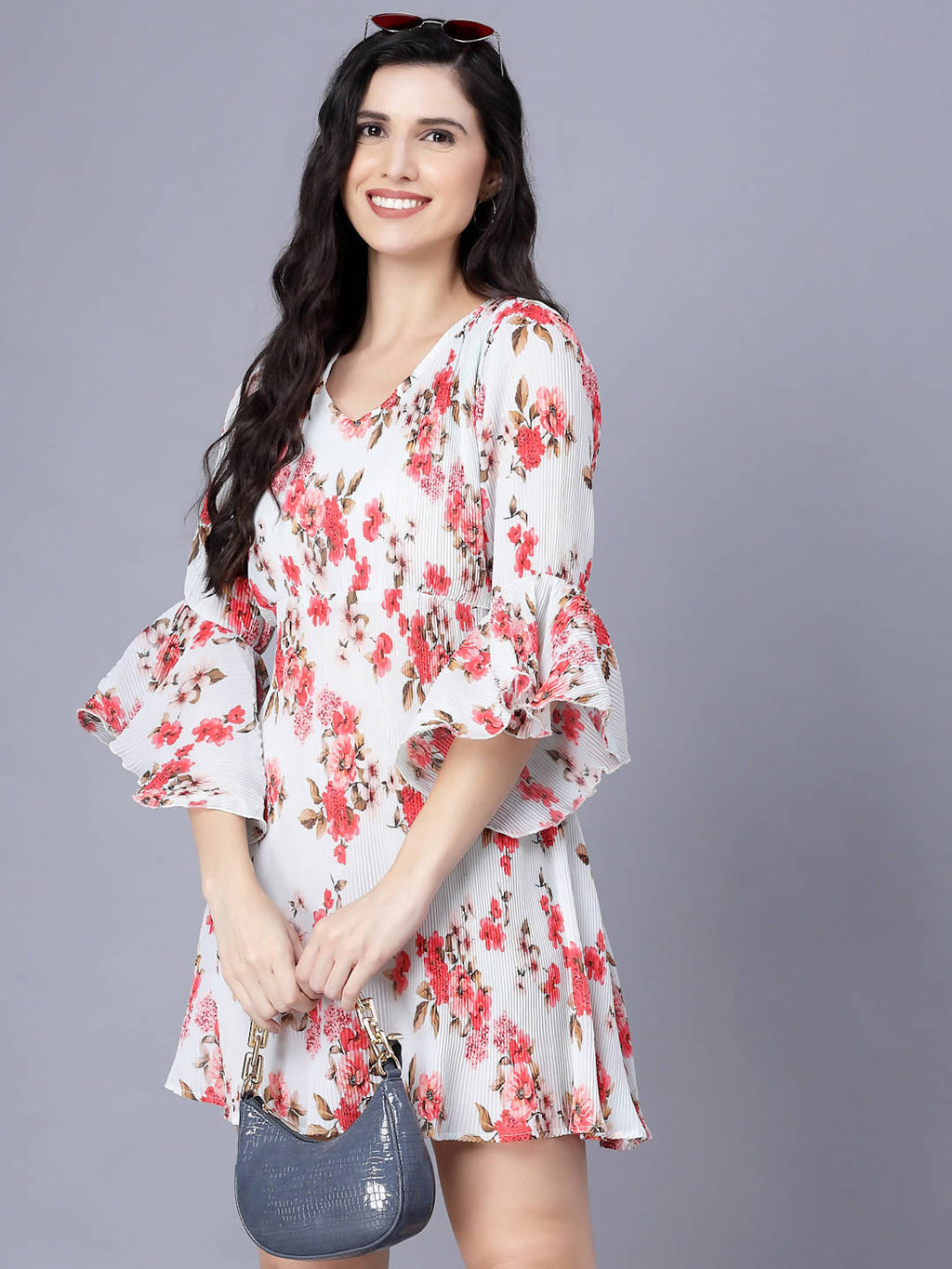 Myshka Georgette Printed 3/4 Sleeve V Neck Women Tunic