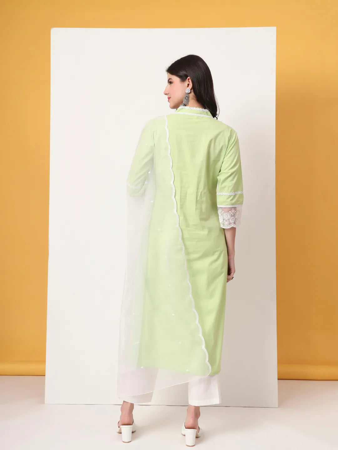 Yufta Premium Cotton Poplin Green Kurta Dupatta Pant Set