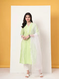 Yufta Premium Cotton Poplin Green Kurta Dupatta Pant Set