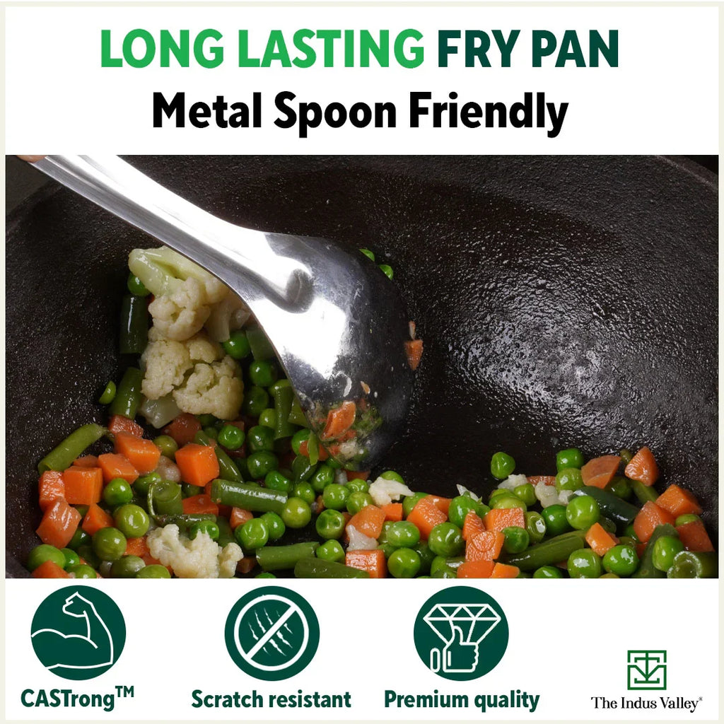 The Indus Valley CASTrong Cast Iron Fry Pan/Skillet, Pre-seasoned, Nonstick, 100% Pure, Toxin-free, Induction,Spatula, 25.4cm, 1.7L, 2.3kg