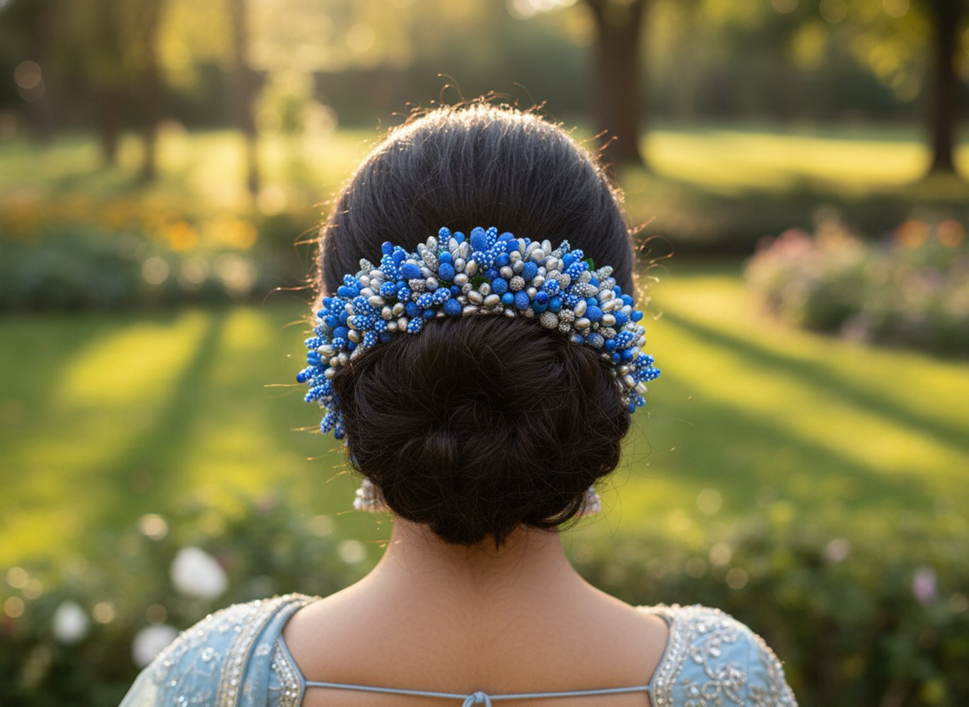 Blue & Silver Pollens Bridal Hair Gajra