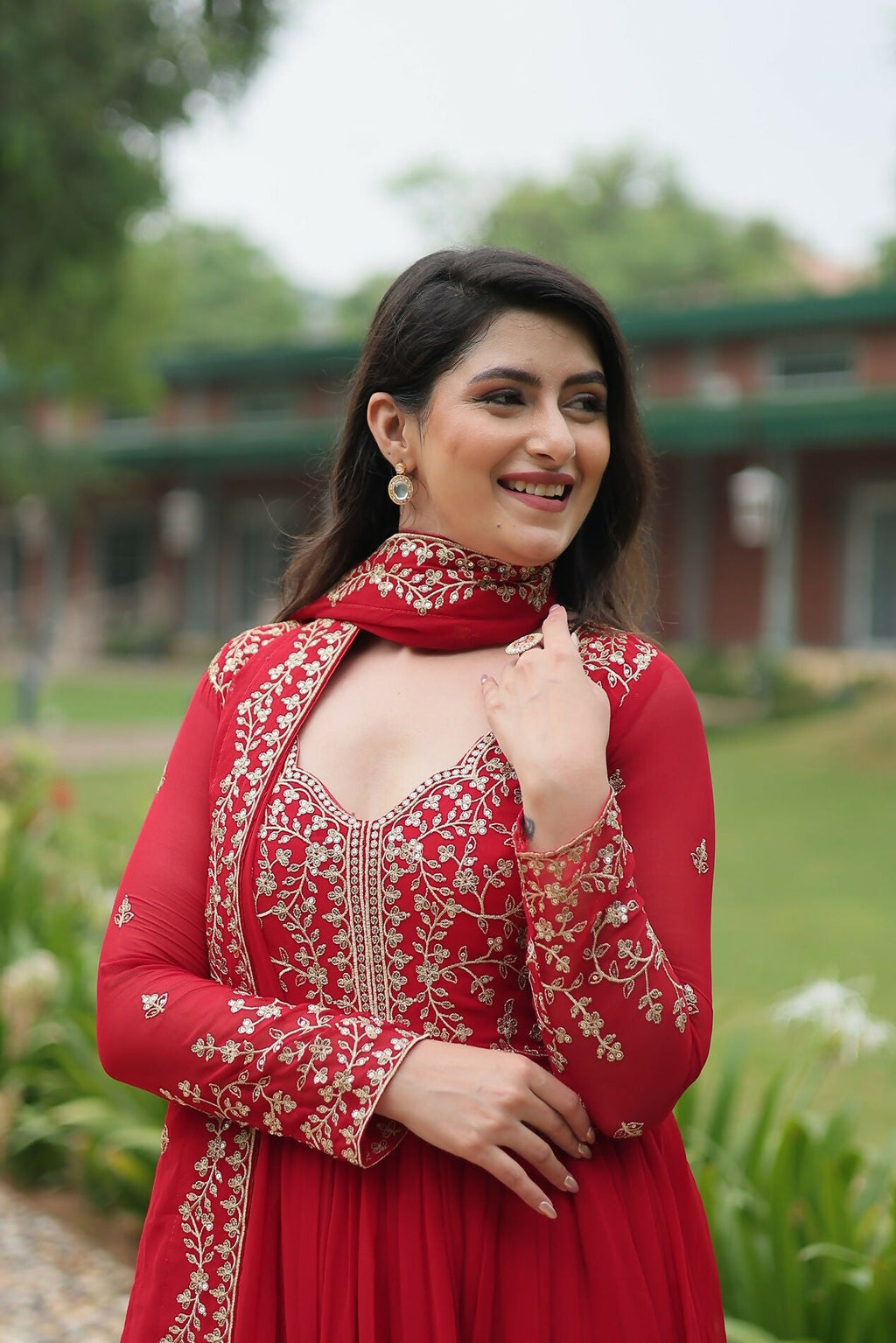Joban Fashion Red Georgette Sequence Embroidery Work Kurta Set